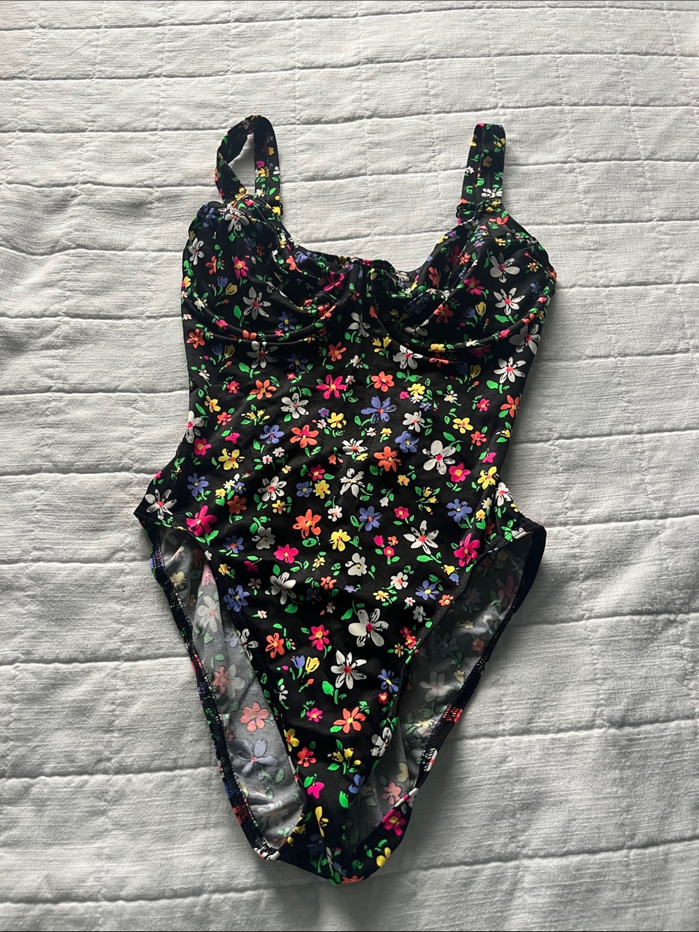Christina Women's One-Piece Swimsuit in Black with Multicolor Floral Print